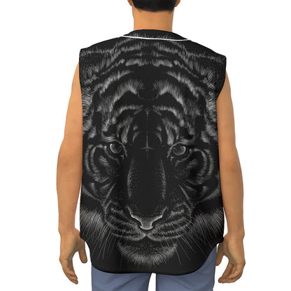 Black Tiger Portrait Print Sleeveless Baseball Jersey
