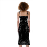 Black Tiger Portrait Print Slim Fit Midi Cami Dress