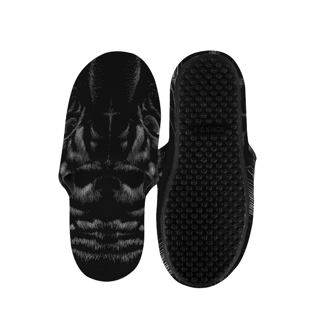Black Tiger Portrait Print Slippers