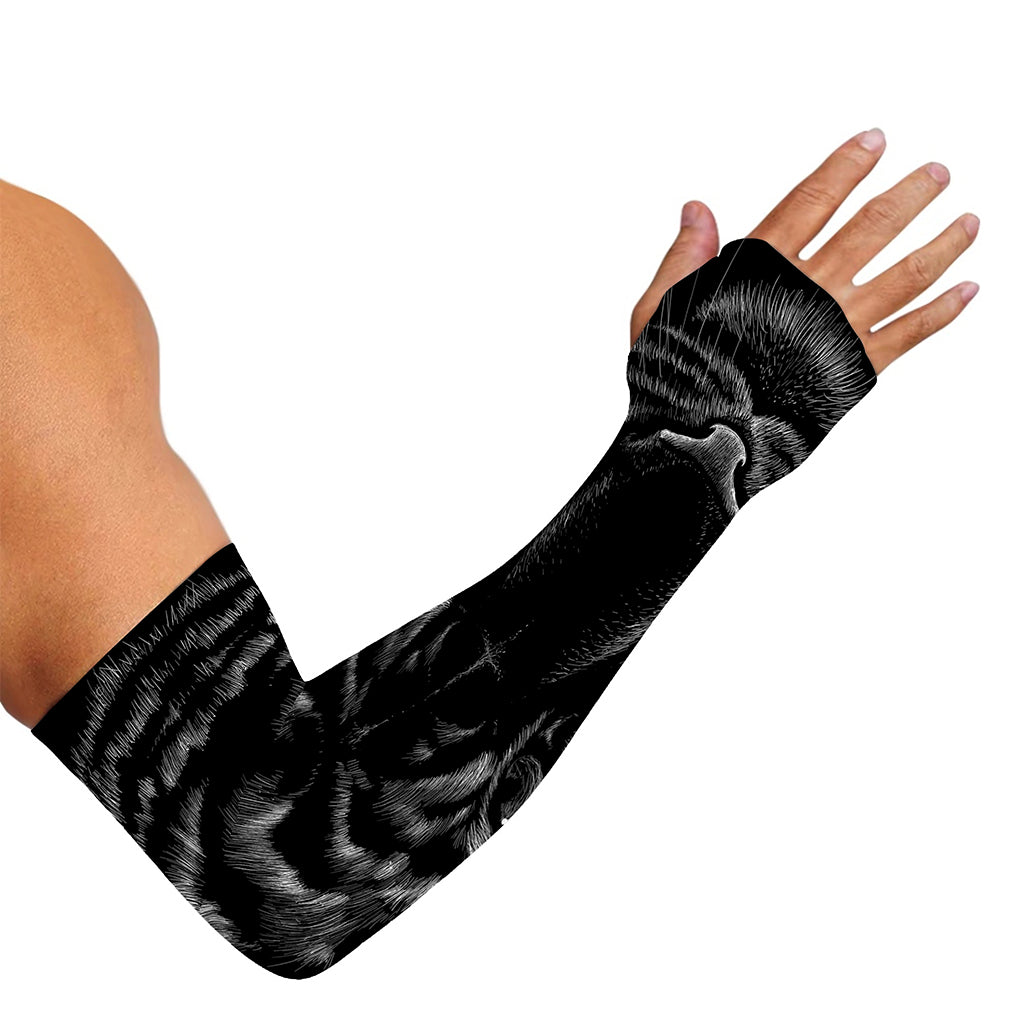 Black Tiger Portrait Print Sun Protection Arm Sleeves