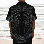 Black Tiger Portrait Print Textured Short Sleeve Shirt