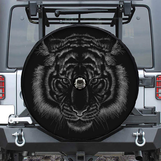 Black Tiger Portrait Print Tire Cover With Camera Hole