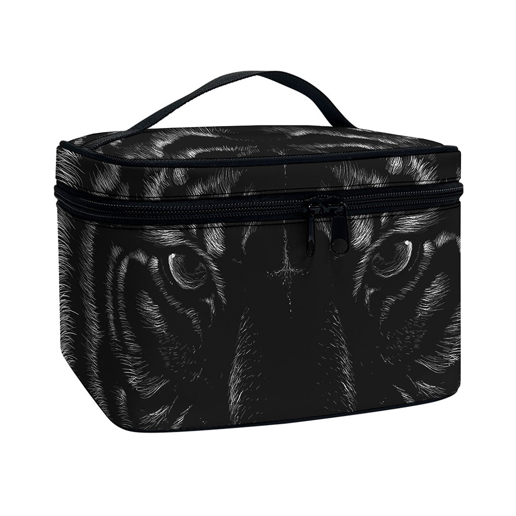 Black Tiger Portrait Print Travel Makeup Bag