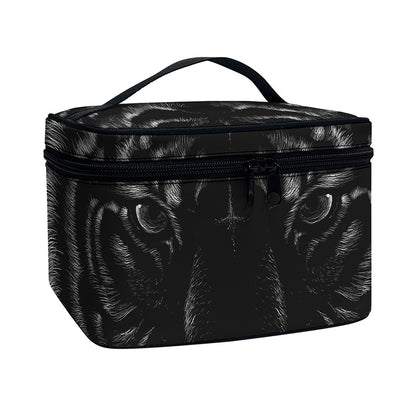 Black Tiger Portrait Print Travel Makeup Bag