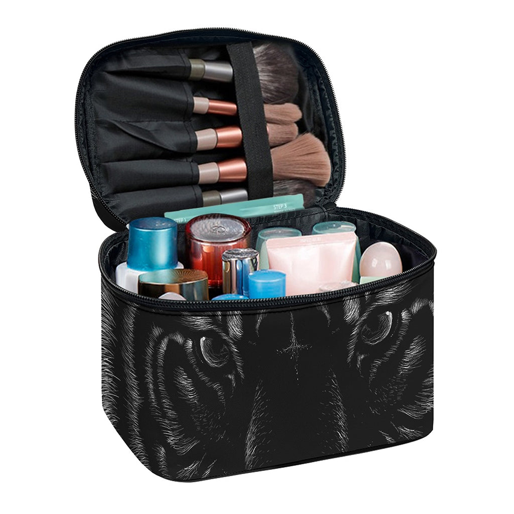 Black Tiger Portrait Print Travel Makeup Bag