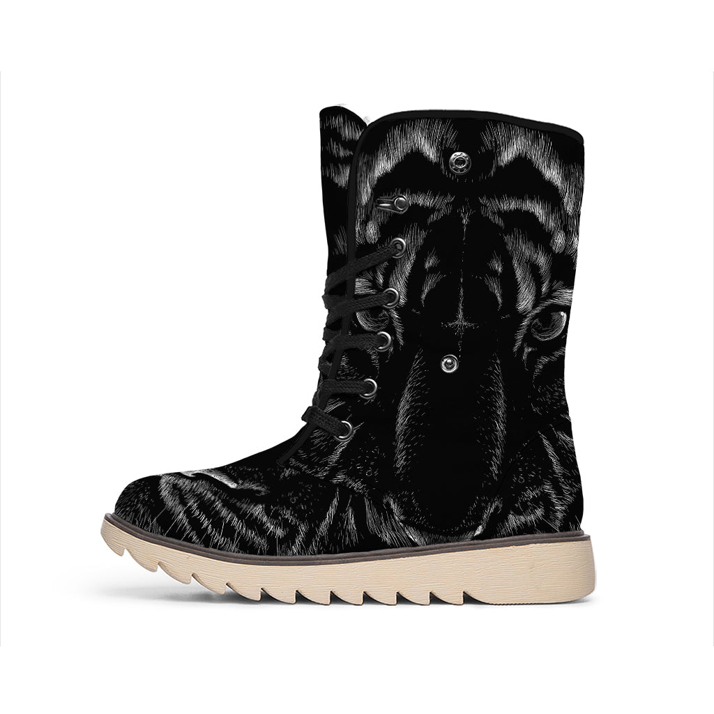Black Tiger Portrait Print Winter Boots