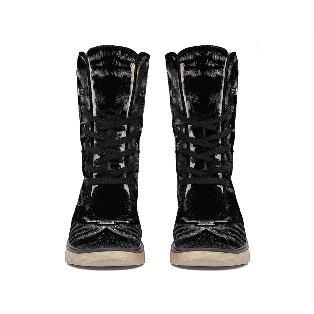 Black Tiger Portrait Print Winter Boots