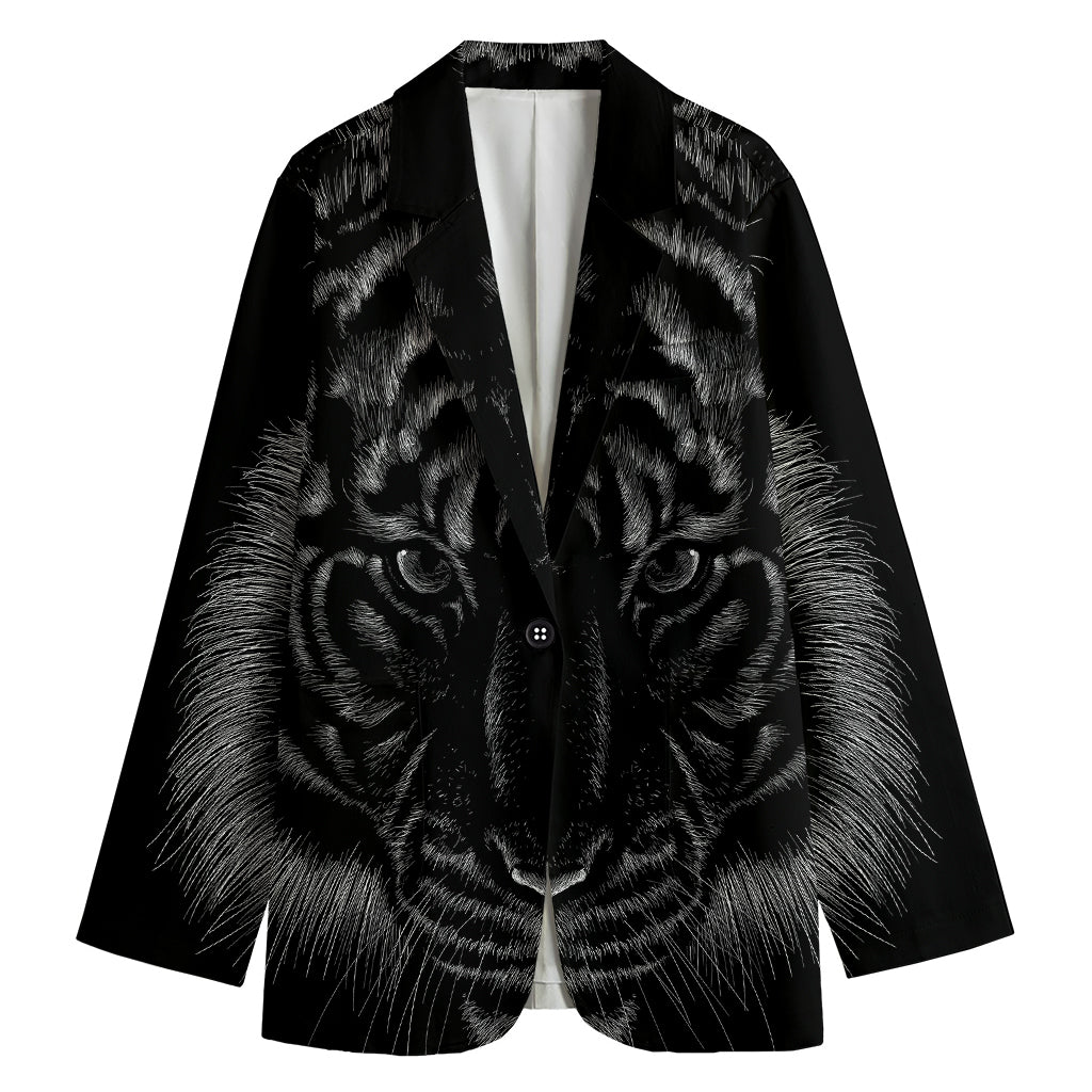Black Tiger Portrait Print Women's Cotton Blazer