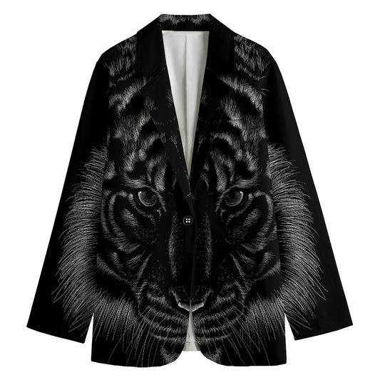 Black Tiger Portrait Print Women's Cotton Blazer
