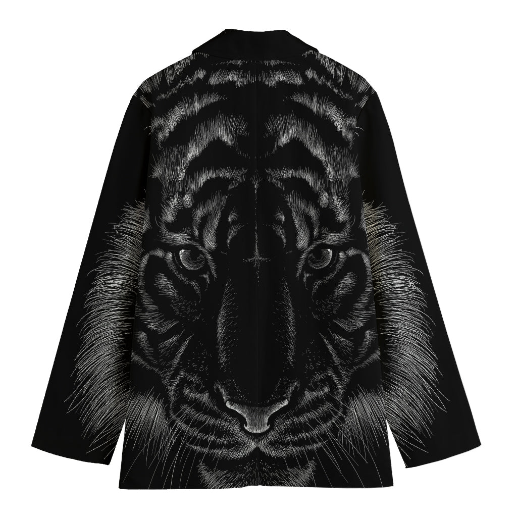 Black Tiger Portrait Print Women's Cotton Blazer