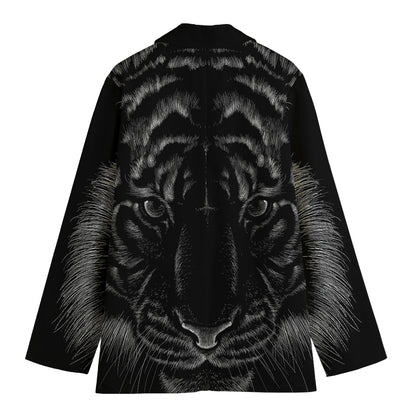Black Tiger Portrait Print Women's Cotton Blazer