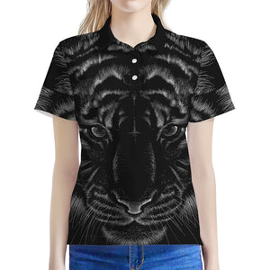 Black Tiger Portrait Print Women's Polo Shirt