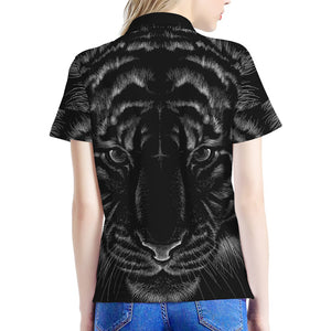 Black Tiger Portrait Print Women's Polo Shirt