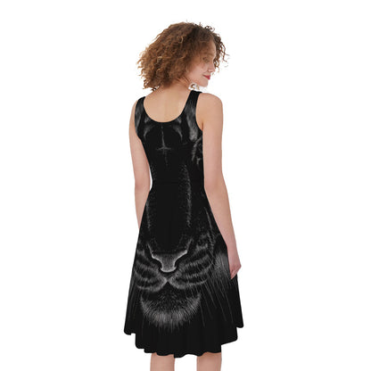Black Tiger Portrait Print Women's Sleeveless Dress