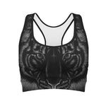 Black Tiger Portrait Print Women's Sports Bra