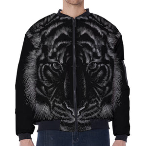 Black Tiger Portrait Print Zip Sleeve Bomber Jacket