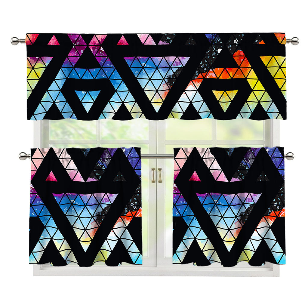 Black Triangle Galaxy Space Print 3 Piece Kitchen Curtains