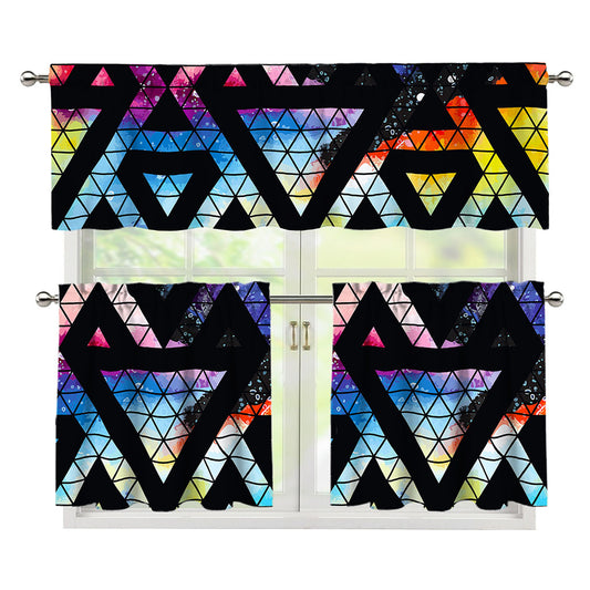 Black Triangle Galaxy Space Print 3 Piece Kitchen Curtains