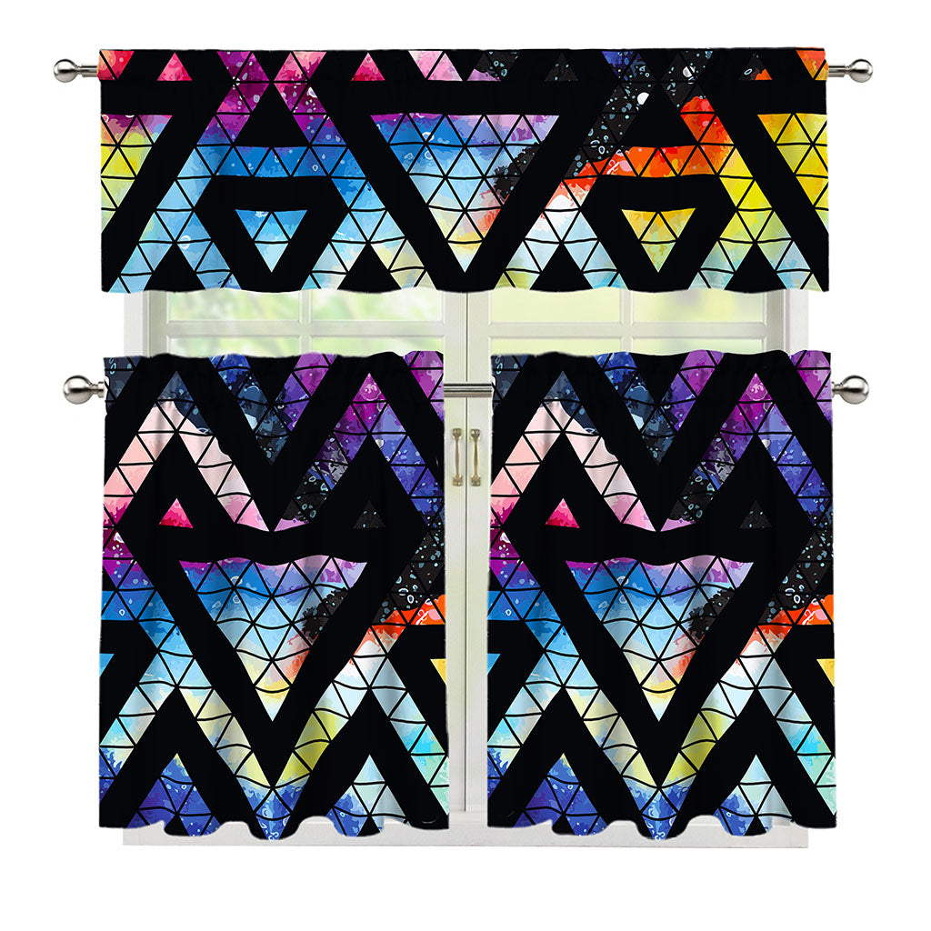 Black Triangle Galaxy Space Print 3 Piece Kitchen Curtains