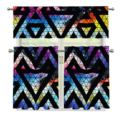 Black Triangle Galaxy Space Print 3 Piece Kitchen Curtains