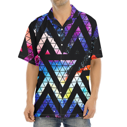 Black Triangle Galaxy Space Print Aloha Shirt