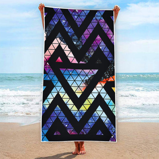 Black Triangle Galaxy Space Print Beach Towel