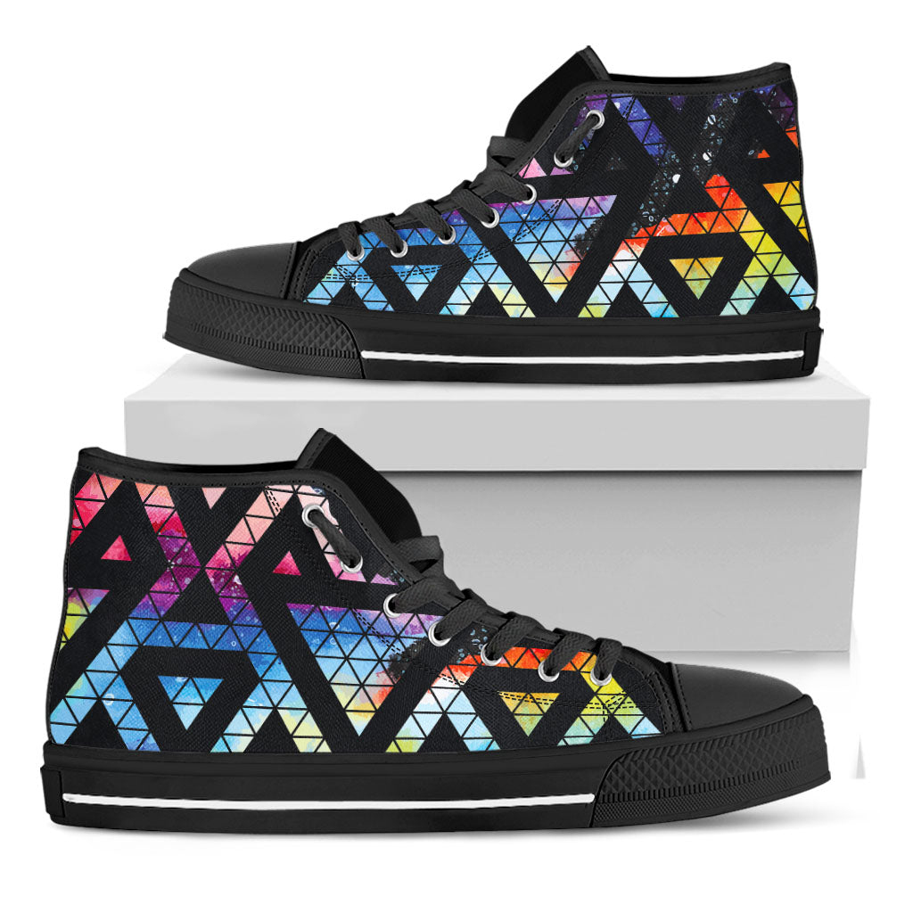 Black Triangle Galaxy Space Print Black High Top Sneakers