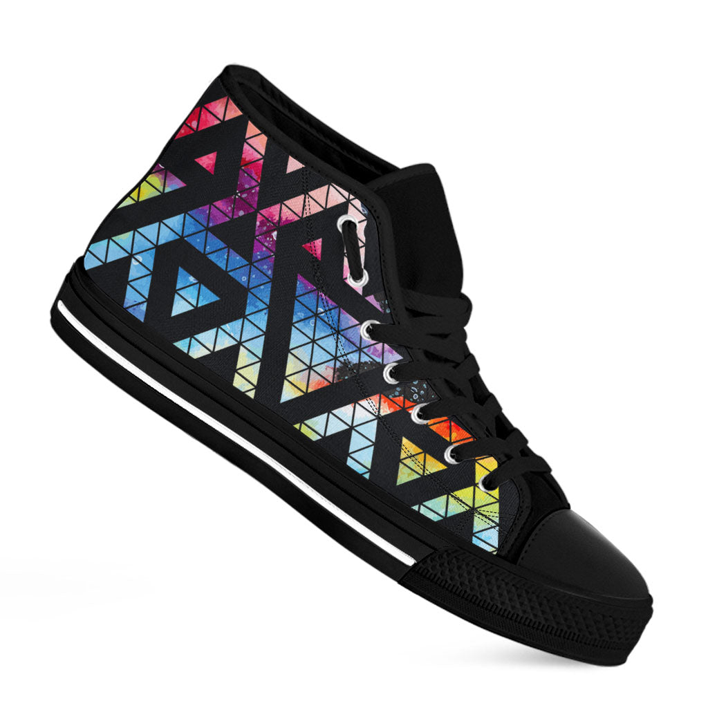 Black Triangle Galaxy Space Print Black High Top Sneakers