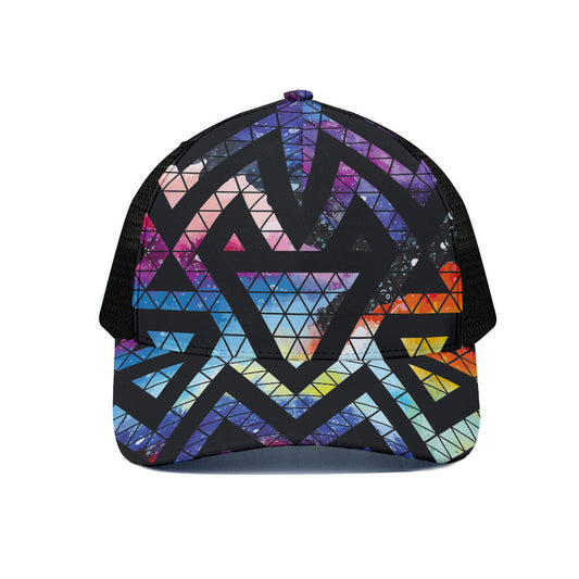 Black Triangle Galaxy Space Print Black Mesh Trucker Cap