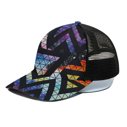 Black Triangle Galaxy Space Print Black Mesh Trucker Cap