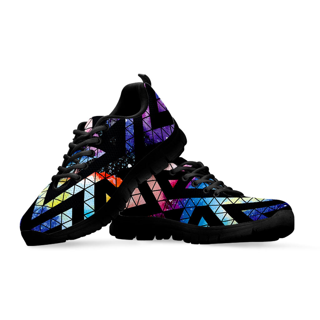 Black Triangle Galaxy Space Print Black Running Shoes