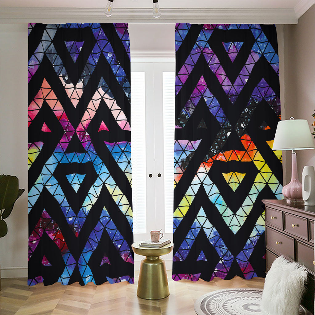 Black Triangle Galaxy Space Print Blackout Pencil Pleat Curtains