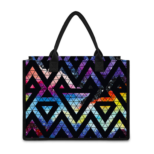 Black Triangle Galaxy Space Print Canvas Tote Bag