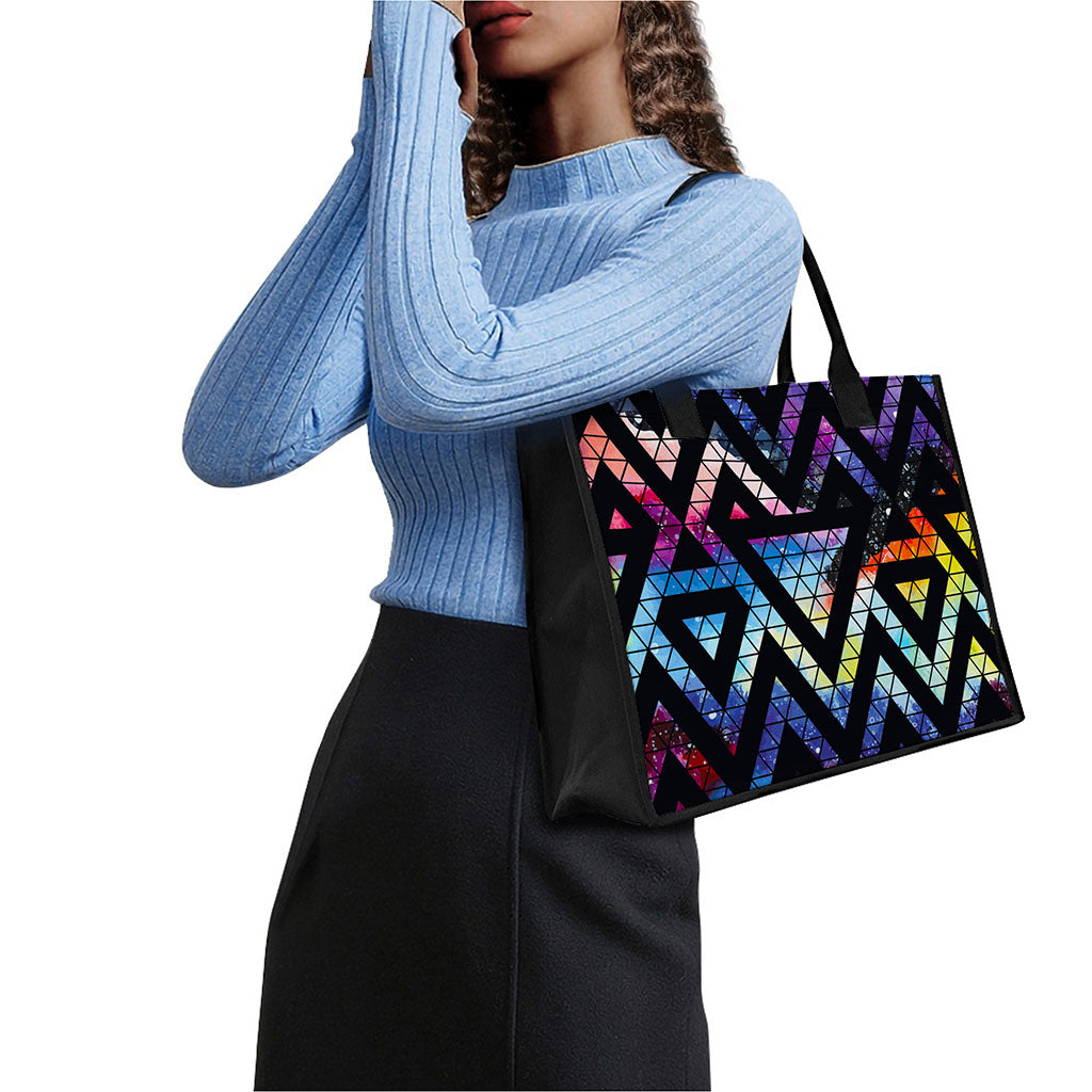 Black Triangle Galaxy Space Print Canvas Tote Bag