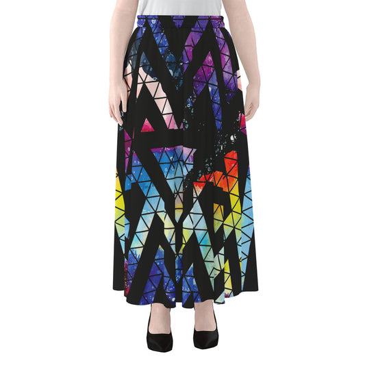 Black Triangle Galaxy Space Print Chiffon Maxi Skirt