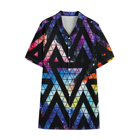 Black Triangle Galaxy Space Print Cotton Hawaiian Shirt