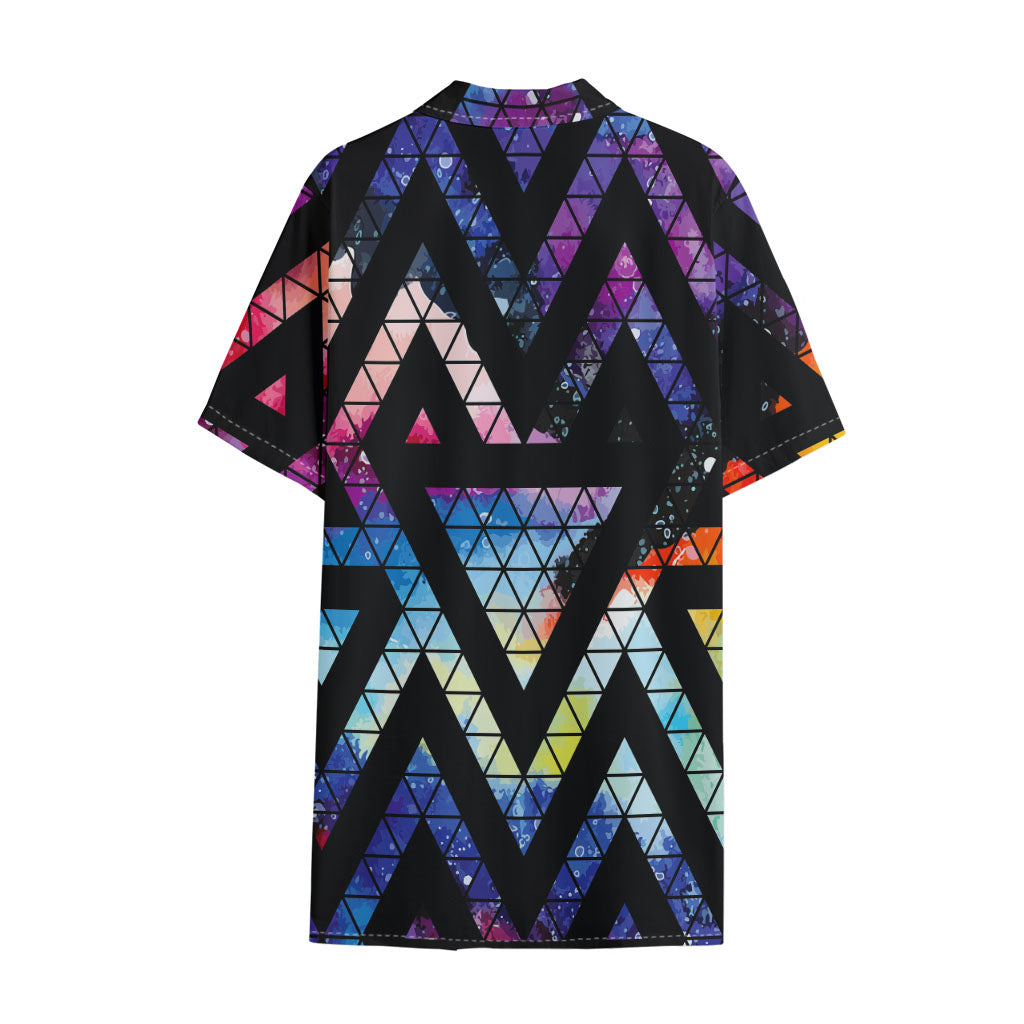 Black Triangle Galaxy Space Print Cotton Hawaiian Shirt