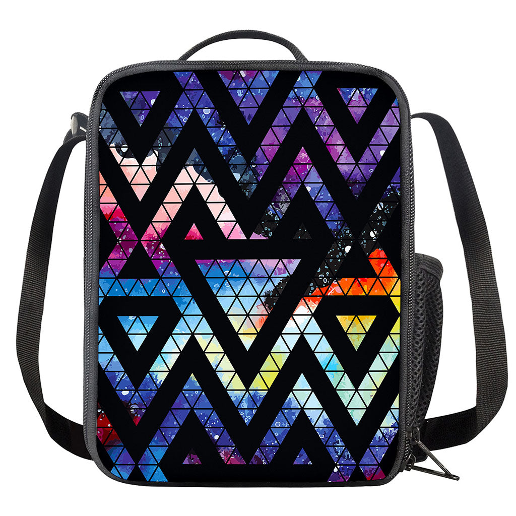 Black Triangle Galaxy Space Print Crossbody Lunch Bag