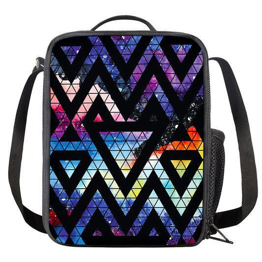 Black Triangle Galaxy Space Print Crossbody Lunch Bag
