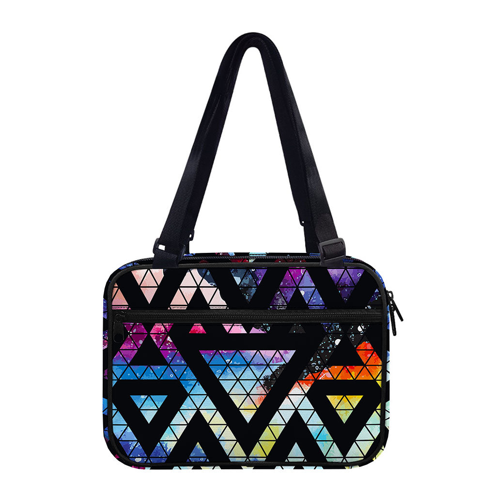 Black Triangle Galaxy Space Print Double Strap Bible Bag