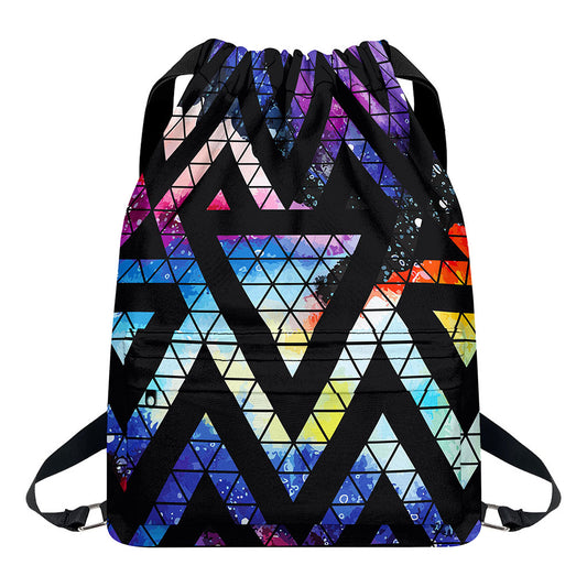 Black Triangle Galaxy Space Print Drawstring Backpack