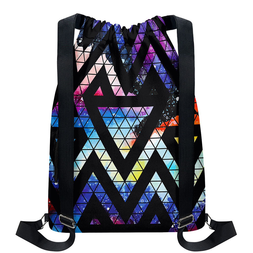 Black Triangle Galaxy Space Print Drawstring Backpack
