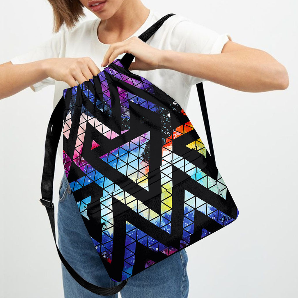 Black Triangle Galaxy Space Print Drawstring Backpack