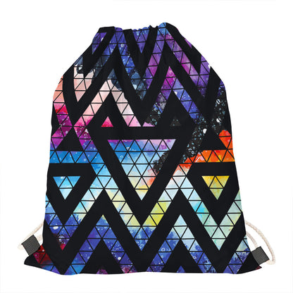 Black Triangle Galaxy Space Print Drawstring Bag
