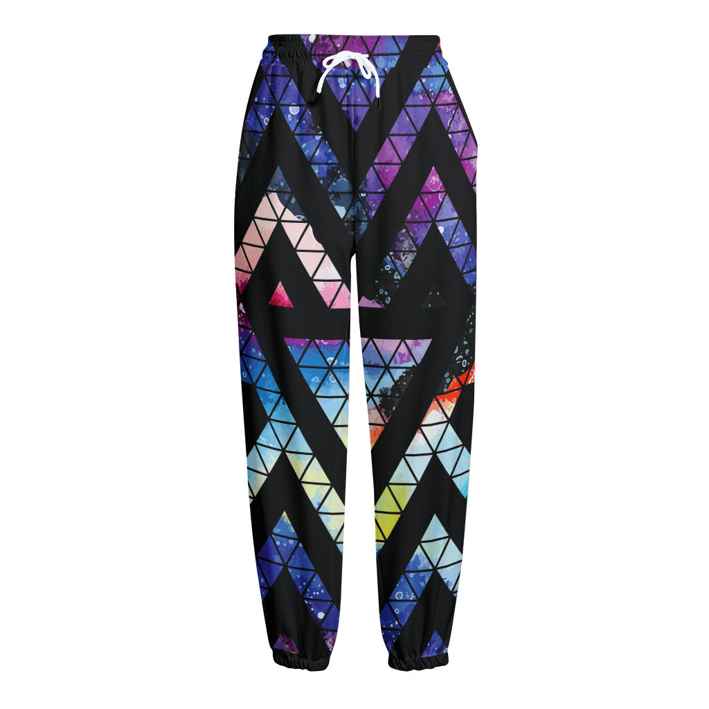 Black Triangle Galaxy Space Print Fleece Lined Knit Pants