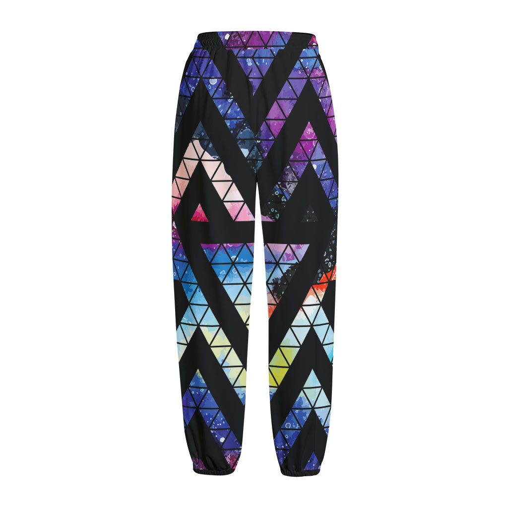 Black Triangle Galaxy Space Print Fleece Lined Knit Pants