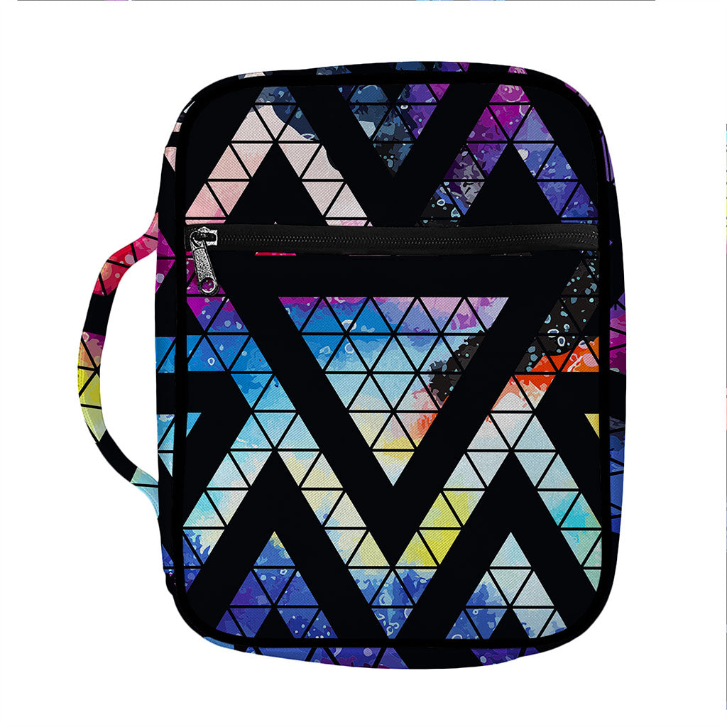 Black Triangle Galaxy Space Print Front Pocket Bible Bag