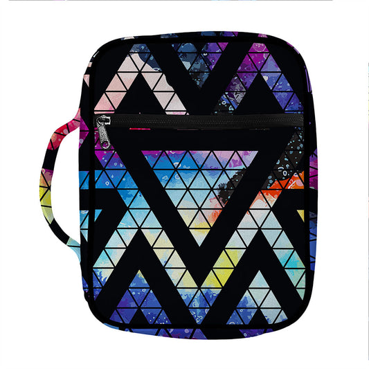 Black Triangle Galaxy Space Print Front Pocket Bible Bag