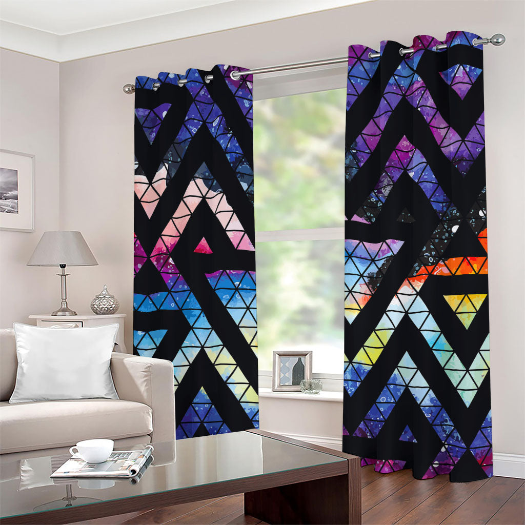 Black Triangle Galaxy Space Print Grommet Curtains