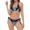 Black Triangle Galaxy Space Print Halter Scoop Tie Side Bikini